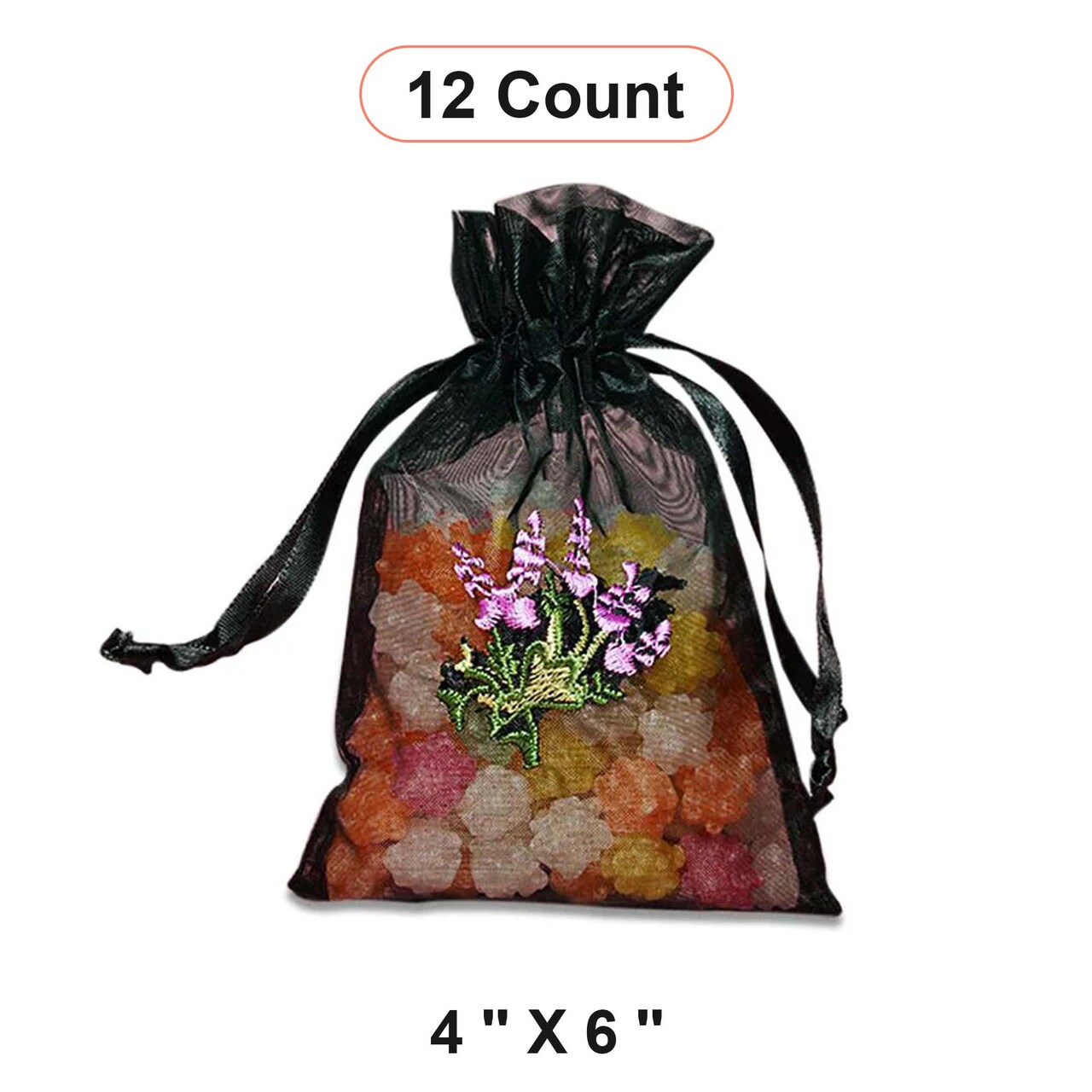 Lavender Flower Embroidered Organza Bags 4'' x 6'' for Favors